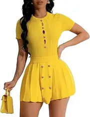 [Tinodu] Women's 2 Piece Outfits Knitted Crop Top Pleated Mini Skirt Set for Summer Party Club Going Out