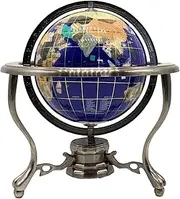 Unique Art 10-Inch Tall Table Top Blue Lapis Ocean Gemstone World Globe with Silver Tripod Stand