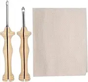 ElgnAura Embroidery Punch Needle Set, 2 Pcs Punch Pens with Wooden Handle, Needle Threaders for DIY Craft Stitching and Applique Embellishment