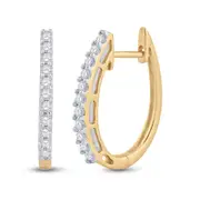 14k Yellow Gold Round Diamond Hoop Earrings 1/4 Cttw