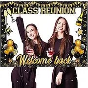 Jollyboom Class Reunion Photo Booth, School Reunion Decoration Welcome Back Photo Booth Prop Frame Black Gold for Student School Class Reunion Welcome to The Class Party