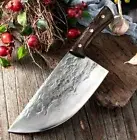Cleaver Knife Forged Stainless Steel Wood Handle Hammered Chef Butcher Slicing L