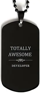 Developer Engraved Black Dog Tag - Totally Awesome Gifts for Him, Aluminum, Cubic Zirconia