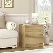 Merryluk Bedside Table with 2 Drawers,Oak Side Tables Storage Small Narrow Desk Chest of Drawer,Nightstand Cabinet, Bedroom Living Room Home Furniture