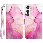 For Samsung Galaxy S24 Case Marble Pattern Leather Wallet Phone Cover - Pink/Purple/Gold LS001