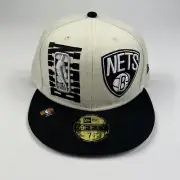 Men’s BROOKLYN NETS BLACK NBA CREAM New Era 59FIFTY Fitted Hat 7 3/4