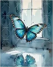 TAOPAOLAB Butterfly at The Window Paint by Numbers Kit for Adults - DIY Blue Butterfly Indoors Painting on Canvas 16x20In, Acrylic Paint Set, Suitable for Beginners, Art for Home Decoration or Gifts