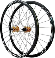 Wheel Set 700C Thru Axle Road Bike Wheelset Disc Brake 8 9 10 11 12 Speed Cassette Bearing Hubs 24H 30MM Aluminum Alloy Rims (Color : Black-Gold, Size : Front15*100)