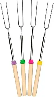 Marshmallow Roasting Sticks 4Pcs Extendable 32inch Long Metal Barbecue Skewers For Grilling Set,Telescoping Smores BBQ Forks, Fire Pit Sticks for Hot Dogs,Camping,Bonfire