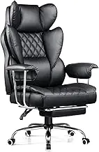 COMHOMA Big and Tall Gaming Chair with Pocket Spring Lumbar Support, Ergonomic Office Chair with Footrest, Executive Desk Chair with Outward Fixed Soft Armrests, Computer Chair with High Back, Black