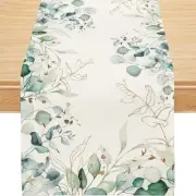 Spring Summer Table Runner, Spring Summer Decorations Off White Eucalyptus
