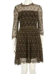 Gold Lace Floral Mini Length Dress