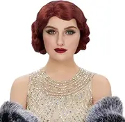 STfantasy 1920s Brown Retro Finger Wave Wigs Long Curly Natural Wavy Synthetic Wig for Women Daily Costume Party (4357#6)… (Red)