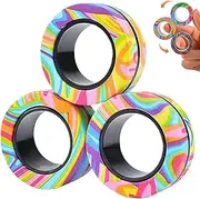 ZHjuju Magnetic Rings Fidget Toy - Pack of 3 Rainbow Colours, Stress Relief Toy, ABS Plastic, Comfortable, Helps with Anxiety and Concentration, Ideal for Nail Chewing & Smoking