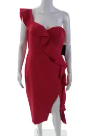 Aidan Aidan Mattox Womens Ruffle V-Neck Sleeveless Zip Back Dress Pink Size 10