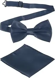 [uxcell] Bow Tie for Men, Adjustable Bow Ties with Pocket Square Solid Color Triple Fold Pre-tied Bow Ties Sets for Wedding, Parties, Dinner, and Business (Navy)