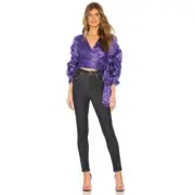 NWT Alice + Olivia Dominica Wrap Top in Baroque Floral Electric Purple XS