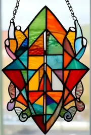 ABSTRACT WINDOW DRESSING Multi Coloured Stained Glass SUNCATCHER Australian Made