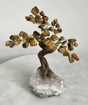 Tiger Eye Gem Tree on Amethyst Base (M) 12 Branches, 60 Crystals TR026