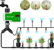 Automatic Drip Irrigation Kits, 98.4FT Drip Irrigation System with Garden Timer, Quick Connector Watering Nozzles for Greenhouse, Garden, Lawn, Potted Plants Green