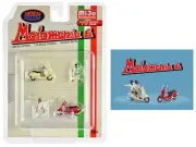 "Motomania 6" 4 pc Diecast Figure Set (2 Figures 2 Scooters) 1/64 Scale Models