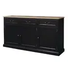 Hamptons 3 Drawers Sideboard Buffet Black Natural Top