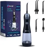 Dr. Aid Dental Water Flosser – Portable Oral Irrigator – 11Oz Tank, Water Filter, 5 Tips, Magnetic Charger – IPX8 Waterproof Cordless Water Pick, Ideal Water Flossers for Teeth, Gums, Braces (Black)