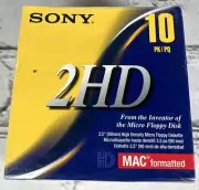 Sony 2 HD 3.5" High Density Micro Floppy Diskette Pack of 10 MAC Formatted