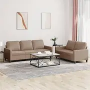 vidaXL Cappuccino Faux Leather Sofa Set – 2-Piece Set with Cushions, Contemporary Style for Modern Living Room Decor