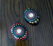 2 Hand Painted Mandala Rock Art. Pebble Art. Kindness Rock