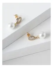 [Trent Nathan] Diamante Encrusted Pearl Drops Earring in Gold/Pearl