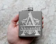 Custom Engraved Flask & Funnel Stainless Steel 6 oz Beverage Holder Regal Split