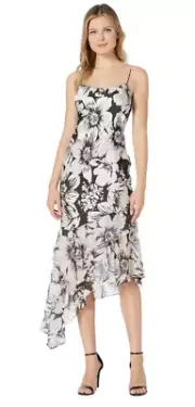 Adrianna Papell Blush Bias Cut Floral Printed Chiffon Midi Dress Size 8 L128731