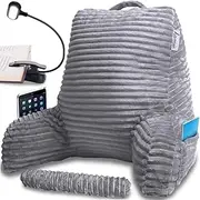 Homie Reading Bed Rest Pillow with Reading Light and Wrist Support, Has Arm Rests, and Back Support for Lounging, Reading, Working On Laptop, Watching Tv (Gray) Medium Gray