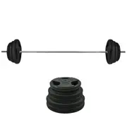 73kg Rubber Coated Ez Grip Cast Iron Weight Plate + 198cm Barbell Bar Weight Set
