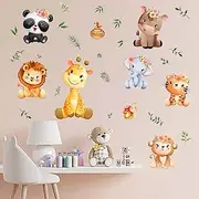 Amimagen Jungle Baby Animals Wall Stickers - Monkey Elephant Lion Tiger Giraffe Panda Wall Decals - Nursery Kids Girls Boys Room Daycare Playroom Classroom Wall Decor