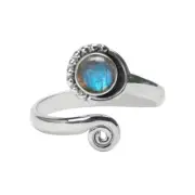 Labradorite Stone Toe Ring 925 Sterling Silver Handmade Gemstone Adjustable