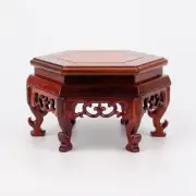 Carved Hexagon Wooden Pedestal Vase Teapot Base Collection Display Stand Retro