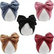 [DRESHOW] BQUBO 5 PCS Baby Cotton Hats Big Bow Knotted Headwrap Turban Baby Infant Beanie Baby Girl Soft Toddler Cap for Winter