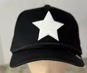 Vintage Havana Black Trucker Hat Mesh White Pearl Embellishment Star OSFM NWT