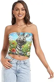 [RPLIFE] Cute Animal Flower Tube Top, Going Out Crop Top, Sheer Tube Tops, Sexy Tube Tops (S)