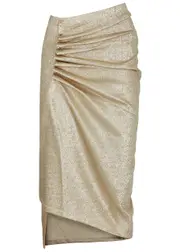 Rabanne Ruched Metallic-knitted Midi Skirt - Gold - 14 14