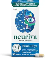 Neuriva Lutein & Coffee Cherry – Brain + Eye Support Capsules (30 count in a box), With Vitamins A C E, Zinc, Zeaxanthin, Antioxidants, Filters Blue Light, Decaffeinated, Vegetarian, Gluten & GMO Free