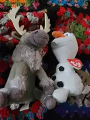(2) FROZEN Disney Sven & OLAF TY Beanie Babies NWT Retired