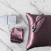 DISANGNI Silk Set: 22 Momme 100% Natural Mulberry Silk Pillow Case & Eye Mask Duo for Hair and Skin (1pc Standard Size 20" x26",Purple Pillowcase Eye mask Set)