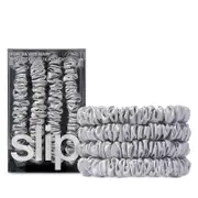 slip Pure Silk Back to Basics Skinny Scrunchies in Silver, Set of 4