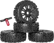 RC Station 17mm Hex RC Wheels and Tires 1/8 Scale RC Buggy Tires 4PCS PreGlued Rim and Tires Foam Inserts 17mm hex Tires and Wheels for Typhon, Redcat, Team, Losi, HPI, HPS, with 17mm Hex RC Wrench