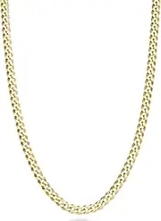 [Miabella] Solid 18k Gold Over Sterling Silver Italian 3.5mm Diamond Cut Cuban Link Curb Chain Necklace for Women Men, 16"-18"-20"-22"-24"-26"-30"
