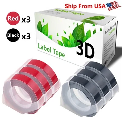 (3Red+3Black) LabelTape 3D Fit For Dymo Maxi 1755 Label Makers