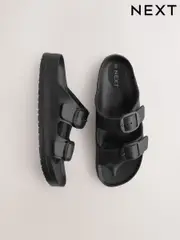 Black Beach Double Strap Flat Sliders (AV7115) | $34
